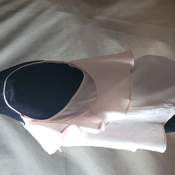 Plush pink nude sleeveless blouse with peak a boo string tie bow - Picture 4 of 10